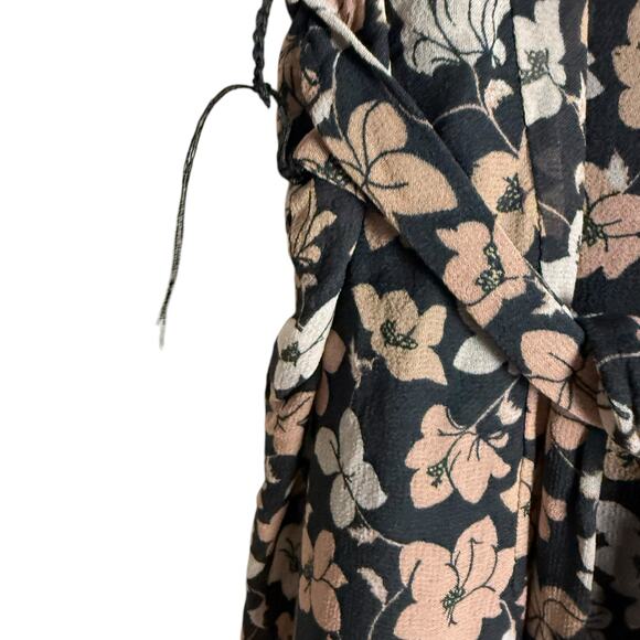 Club Monaco Silk Black Floral Print V-Neck Blouson Long Sleeve Mini Dress Sz 12 - Picture 11 of 16